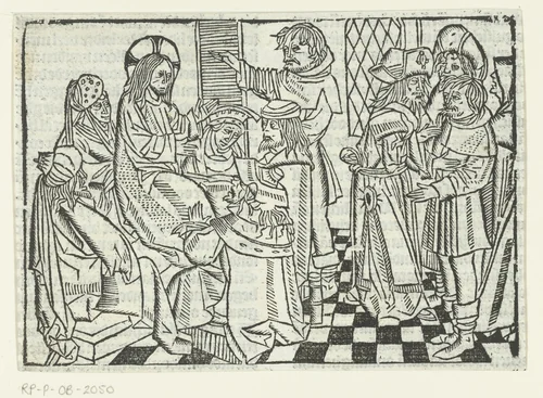 Christus geneest de man met een verdorde hand by Unknown, print, 1480-1500
