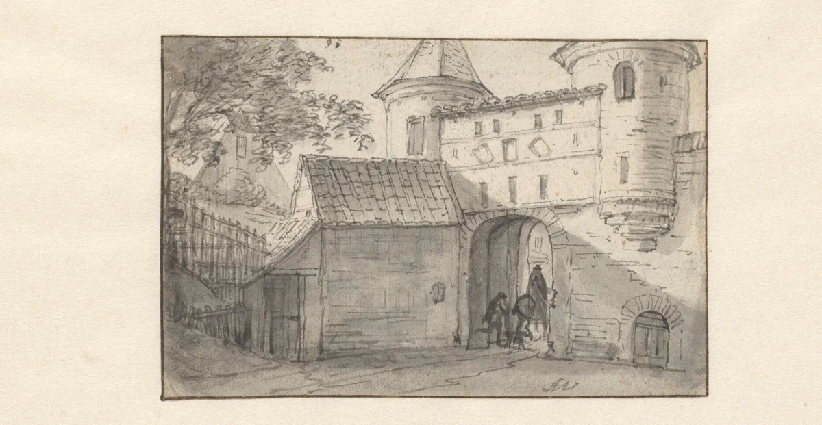 Stadspoort te Hamburg (?), vanuit de buitenzijde gezien by Anthonie Waterloo, drawing, 1619-1690