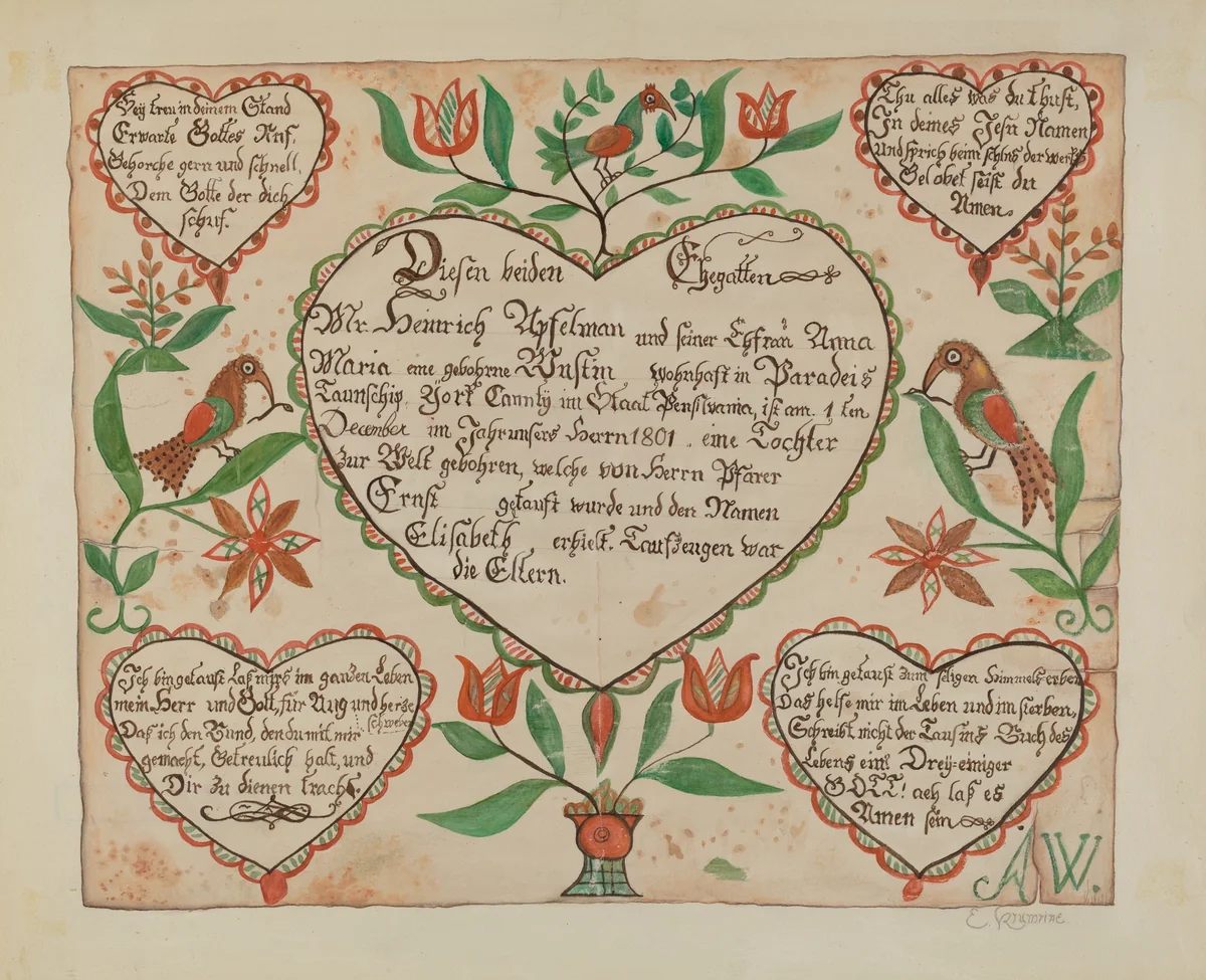 Pa. German Birth Certificate (Waltman #3) by Emma M Krumrine, index of american design, 1940