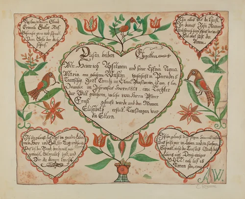 Pa. German Birth Certificate (Waltman #3) by Emma M Krumrine, index of american design, 1940