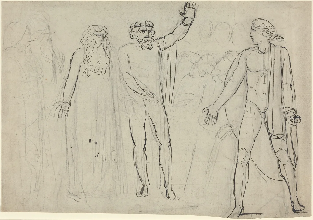 "And Saul Said unto David, Go, and the Lord be with Thee" [recto] by William Blake, drawing, 1780-1785