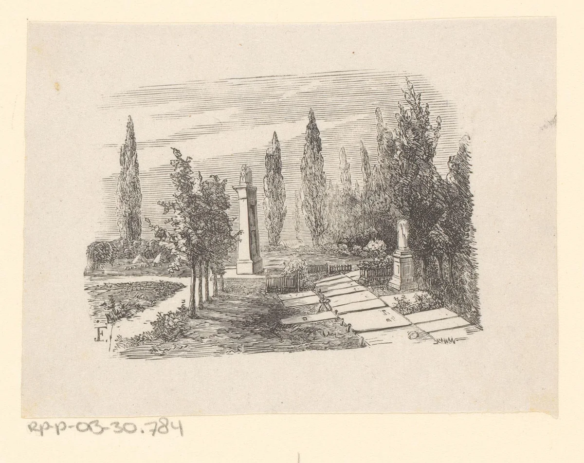 Begraafplaats met bomen by Isaac Weissenbruch, print, 1836-1912