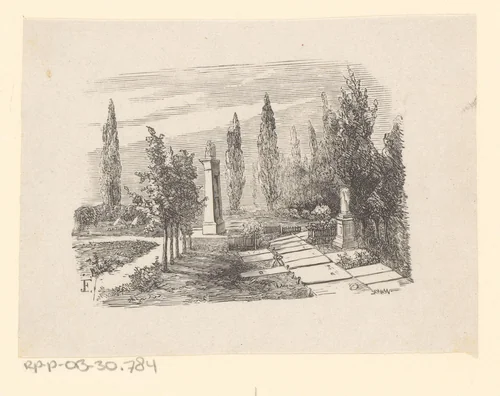 Begraafplaats met bomen by Isaac Weissenbruch, print, 1836-1912