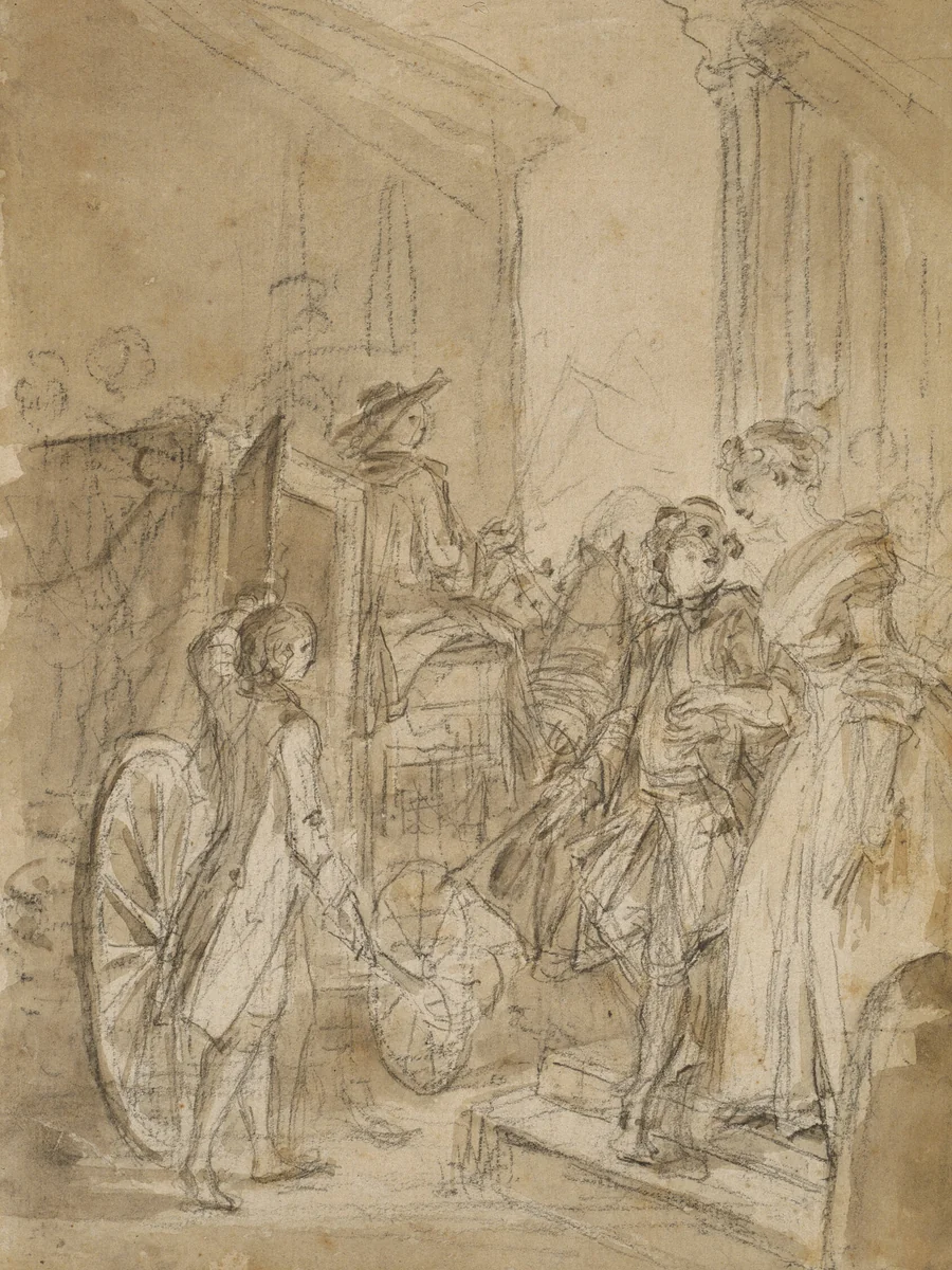 The Departure by Coach by Jean Honoré Fragonard, drawing, 1770-1789