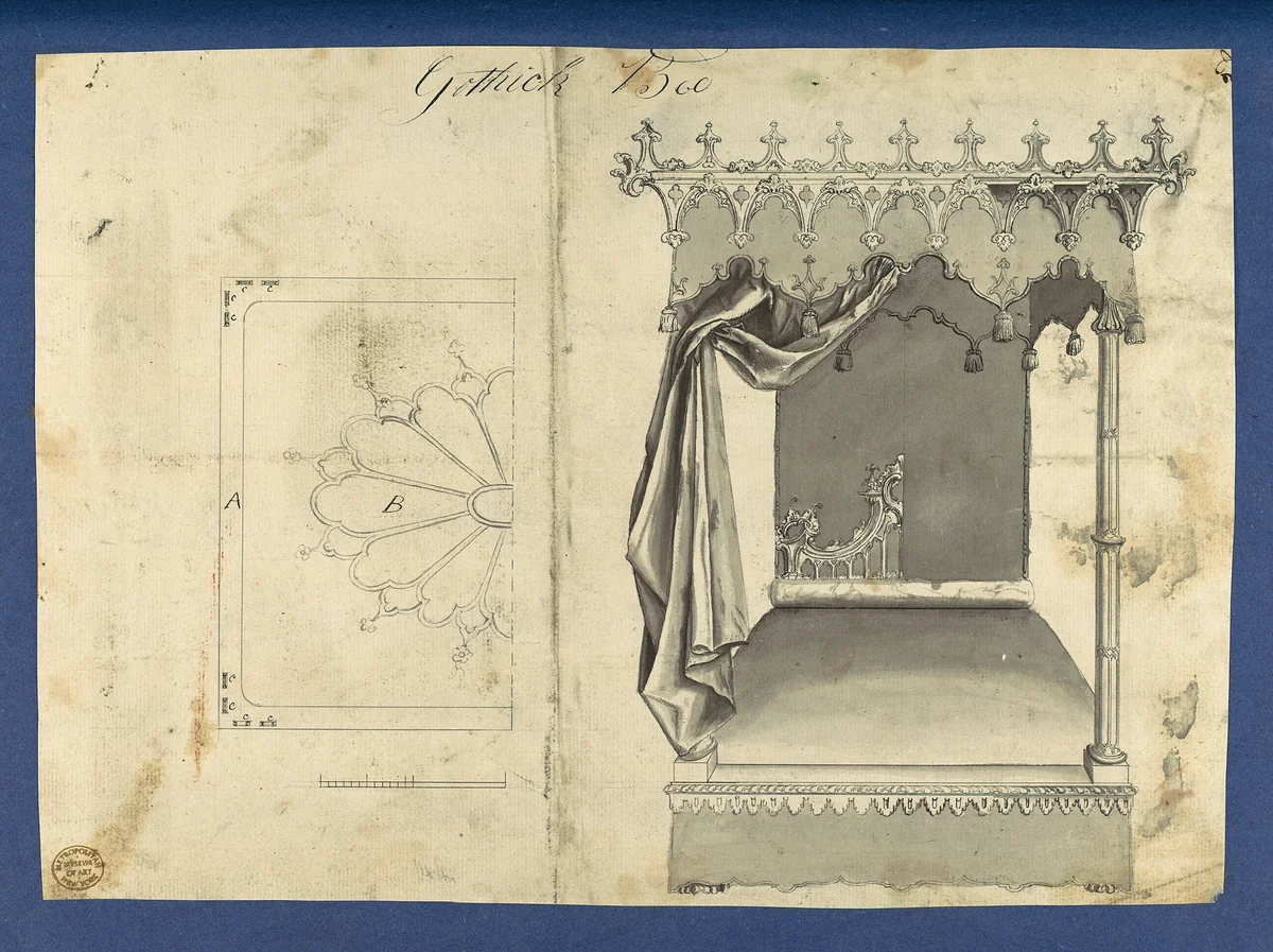 Gothick [Gothic] Bed, in Chippendale Drawings, Vol. I by Thomas Chippendale, drawing, 1754