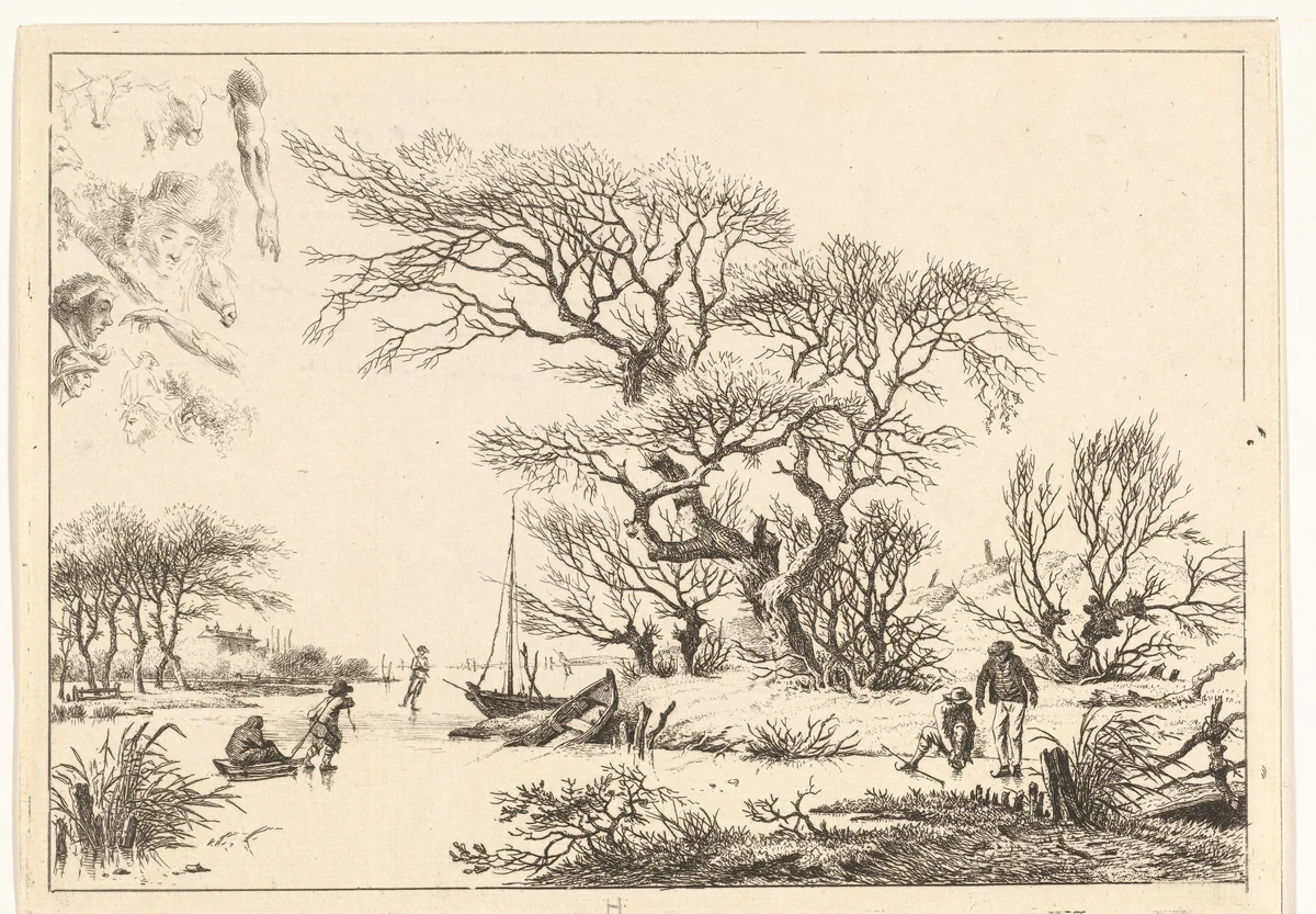 Winterlandschap met schaatsers by Hermanus Fock, print, 1781-1822