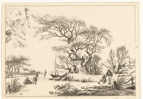 Winterlandschap met schaatsers by Hermanus Fock, print, 1781-1822