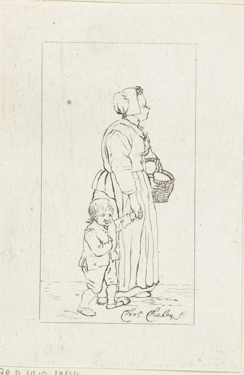 Staande vrouw met kind by Pieter de Mare, print, 1779