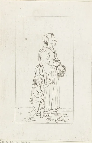 Staande vrouw met kind by Pieter de Mare, print, 1779