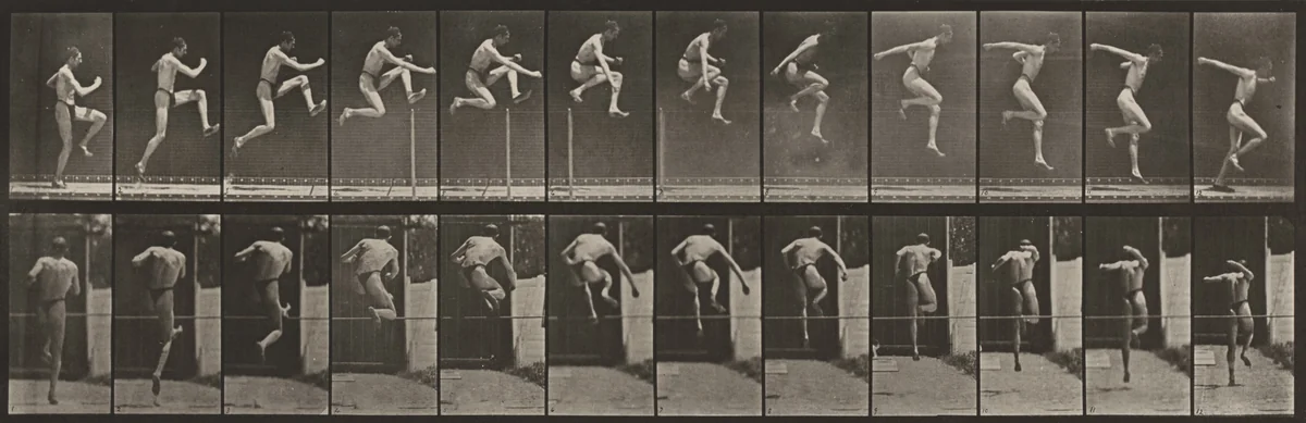 Plate Number 153. Jumping, running straight high jump by Eadweard Muybridge, photograph, 1887