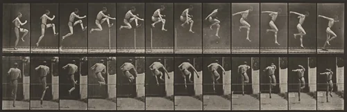 Plate Number 153. Jumping, running straight high jump by Eadweard Muybridge, photograph, 1887