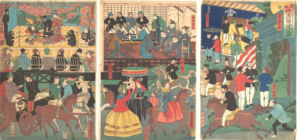 A View of the Amusements of the Foreigners in Yokohama, Bushu by Utagawa Yoshitora (歌川芳虎), print, 1861