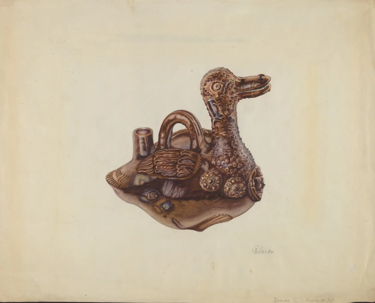 Glazed Pottery Duck Bottle by Ethel Clarke, index of american design, 1938