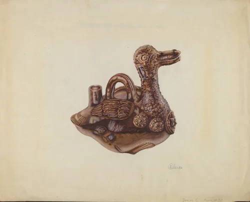 Glazed Pottery Duck Bottle by Ethel Clarke, index of american design, 1938