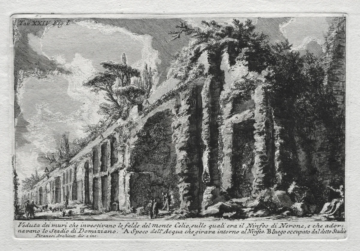 Veduta dei muri che investivano le falde del Monte Celio by Giovanni Battista Piranesi, print, 1750-1759