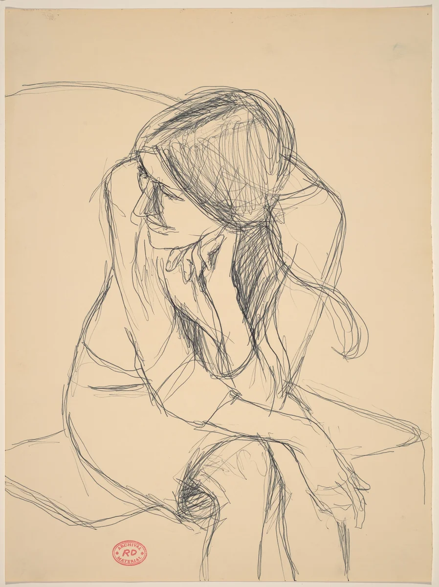 Untitled [seated woman leaning forward and turning her head] by Richard Diebenkorn, drawing, 1955-1967