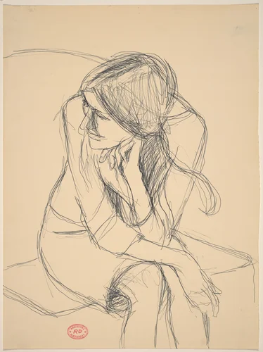 Untitled [seated woman leaning forward and turning her head] by Richard Diebenkorn, drawing, 1955-1967