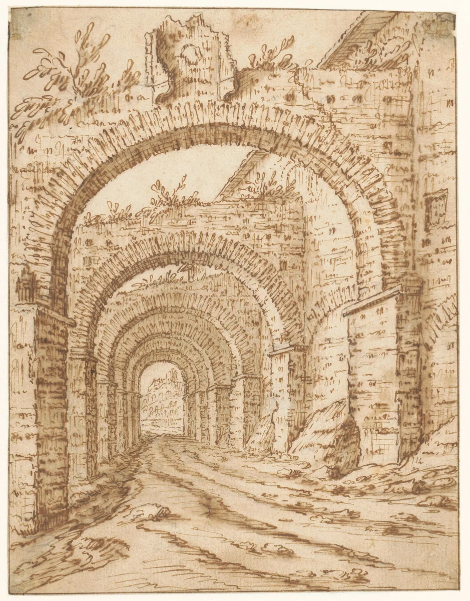 De Clivus Scauri te Rome by Tobias Verhaecht, drawing, 1571-1590