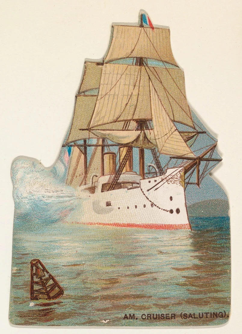 American Cruiser (Saluting), from the Types of Vessels series (N139) issued by Duke Sons & Co. to promote Honest Long Cut Tobacco by W. Duke, Sons & Co., print, 1889