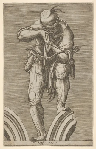 A Man Shooting a Crossbow by Cherubino Alberti, print, 1579