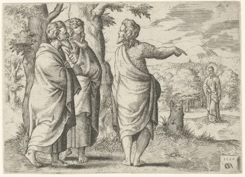 Johannes de Doper wijzend naar Christus by Unknown, print, 1550