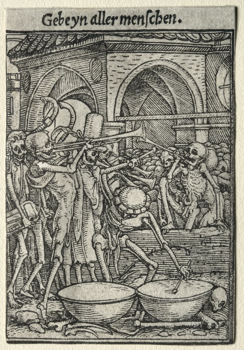 Dance of Death: The Trumpeters of Death by Hans Holbein the Younger, print, 1521-1531