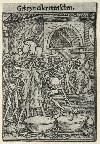 Dance of Death: The Trumpeters of Death by Hans Holbein the Younger, print, 1521-1531