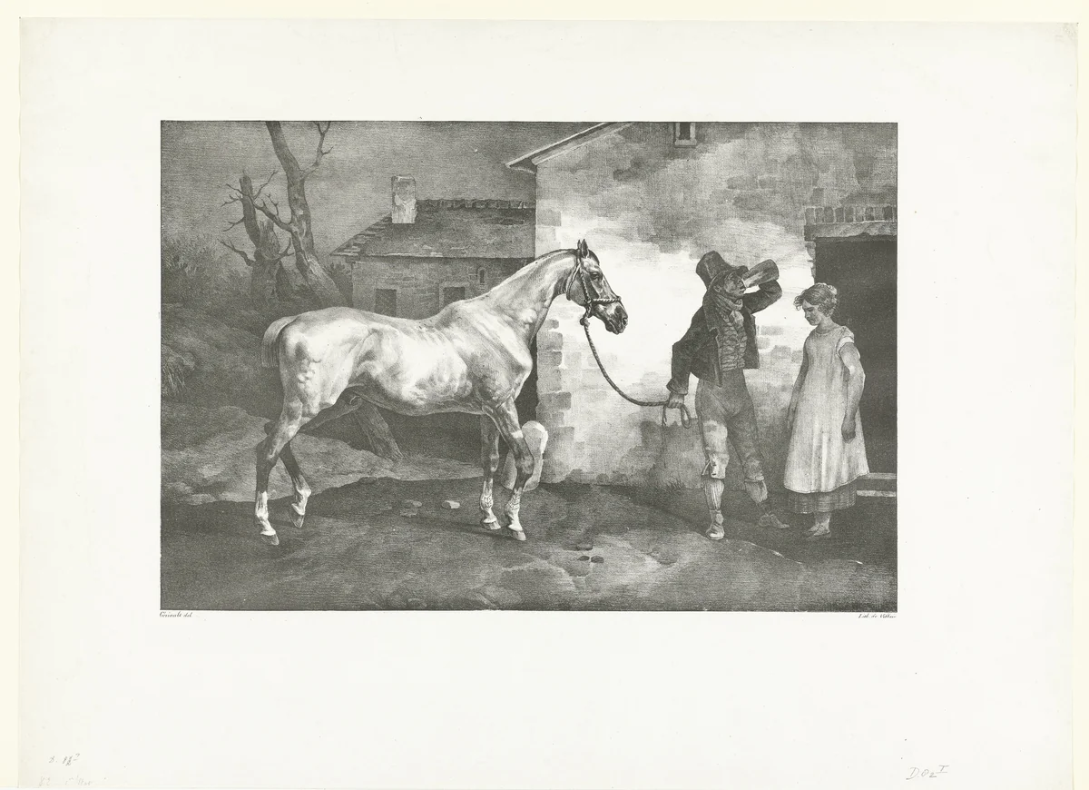 Man met een paard bij een herberg by Théodore Géricault, print, 1822