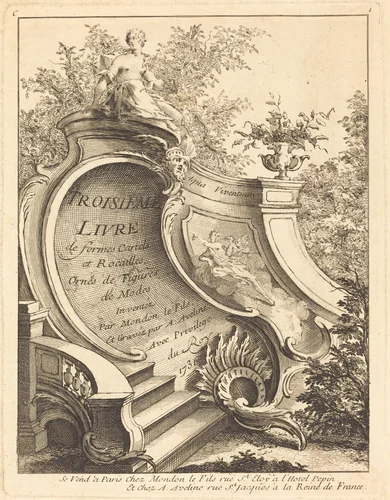 Troisieme livre de formes Cartels et Rocailles (Title Page) by Antoine Aveline, Jean Mondon, print, 1736