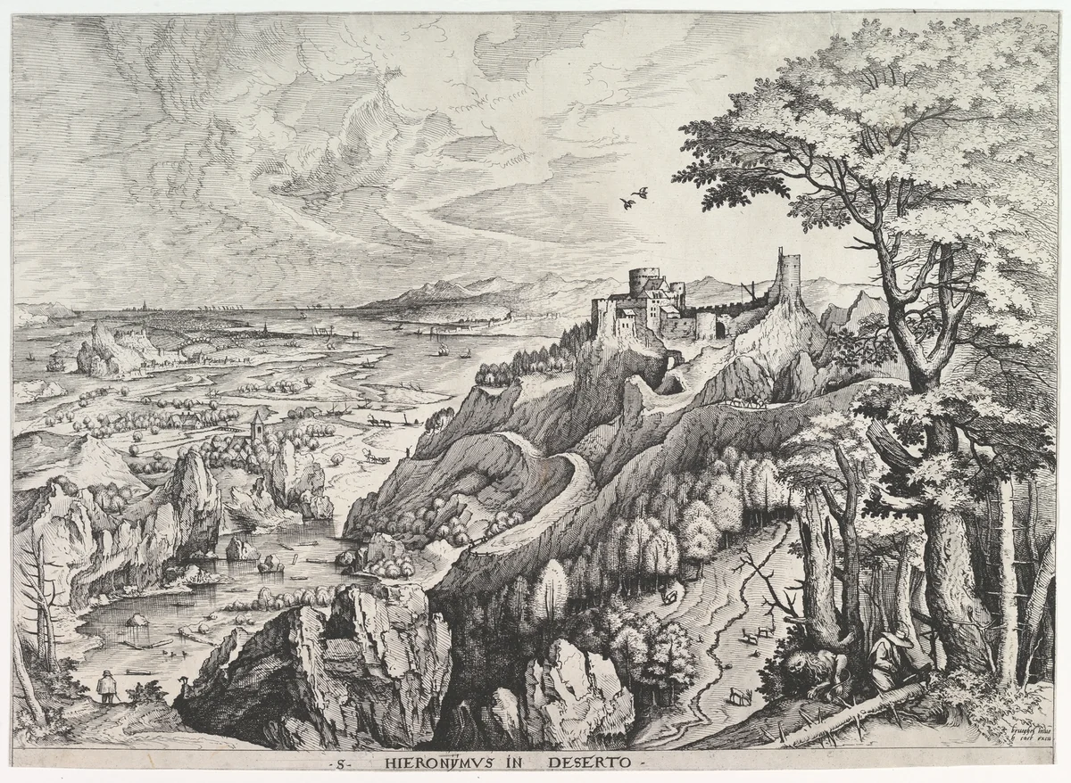 St. Jerome in the Wilderness (S. Hieronymus in Deserto), from "The Large Landscapes" by Johannes van Doetecum, print, 1550-1560