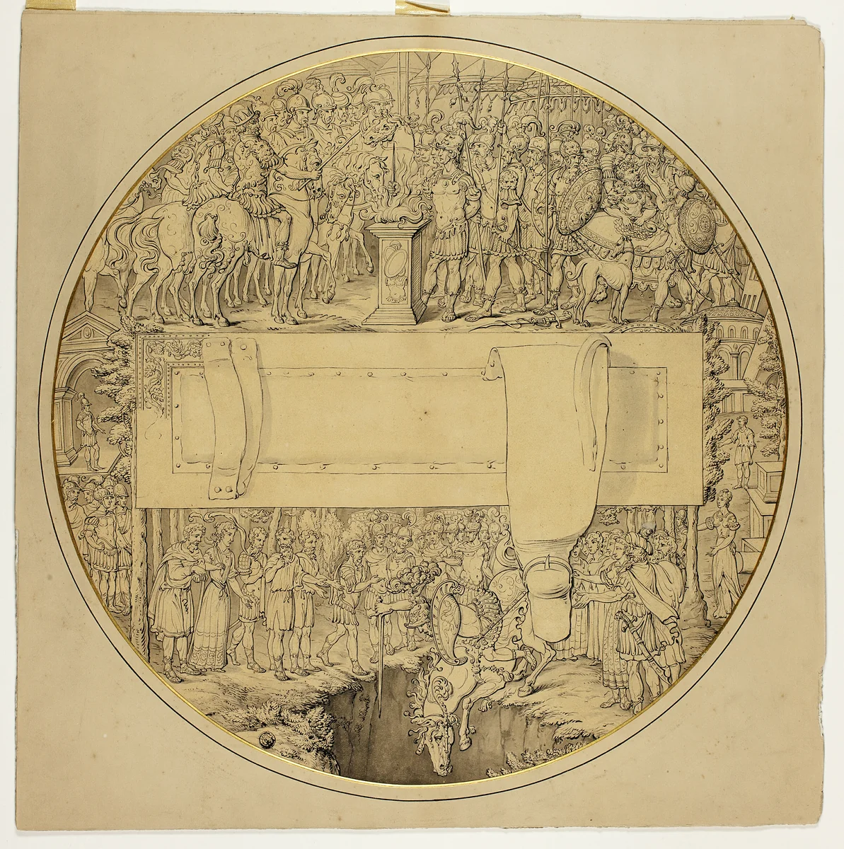 Ceremonial Shield with Roman Battle Scene by William Burgess, drawing, 1769-1812
