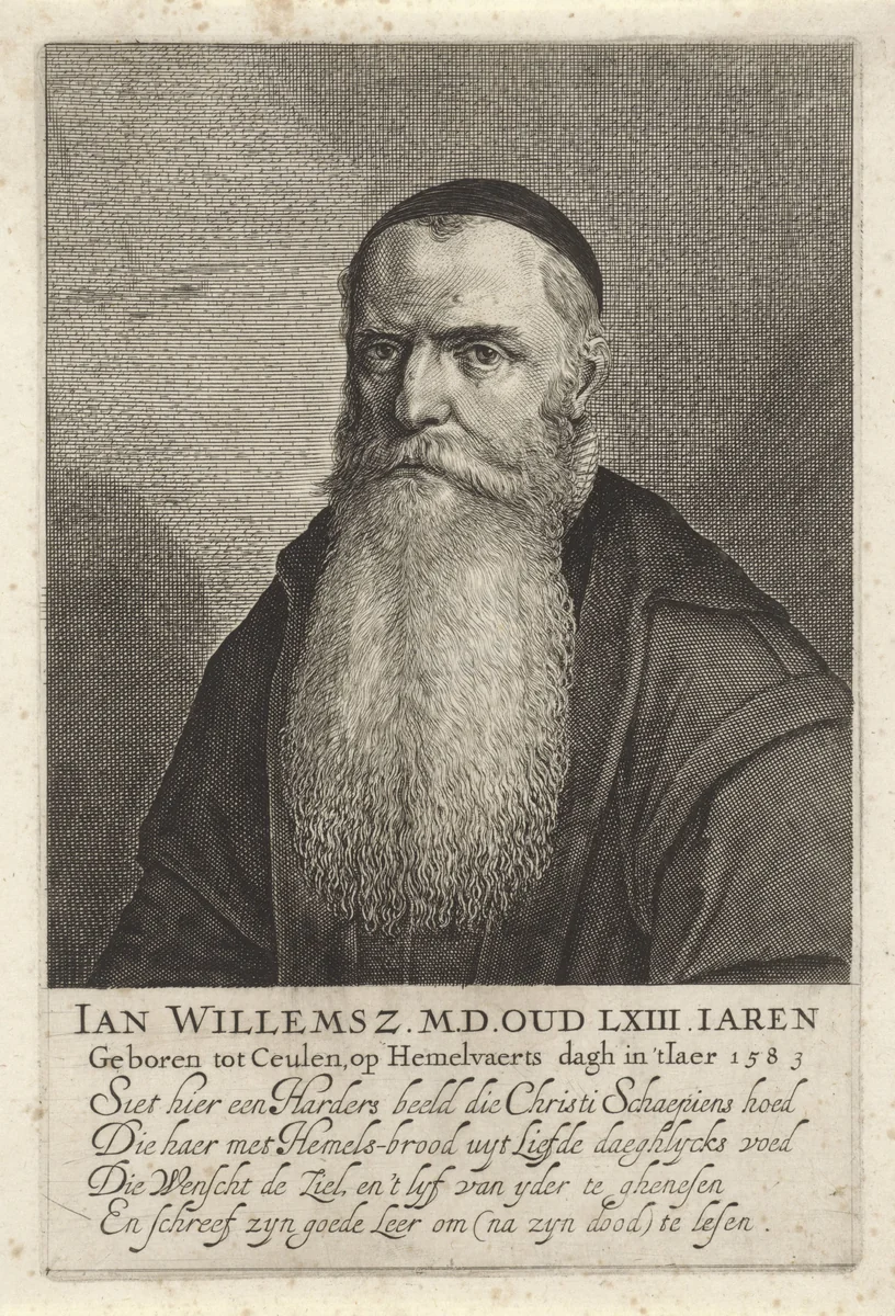 Portret van de predikant en arts Jan Willemsz. by Salomon Savery, print, 1646