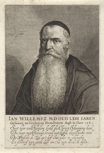 Portret van de predikant en arts Jan Willemsz. by Salomon Savery, print, 1646