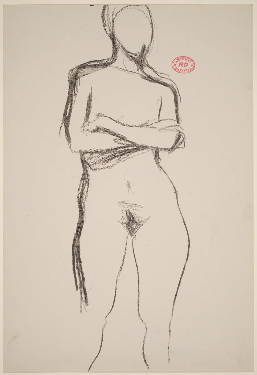 Untitled [standing female nude with arms crossed] by Richard Diebenkorn, drawing, 1955-1967