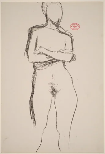 Untitled [standing female nude with arms crossed] by Richard Diebenkorn, drawing, 1955-1967