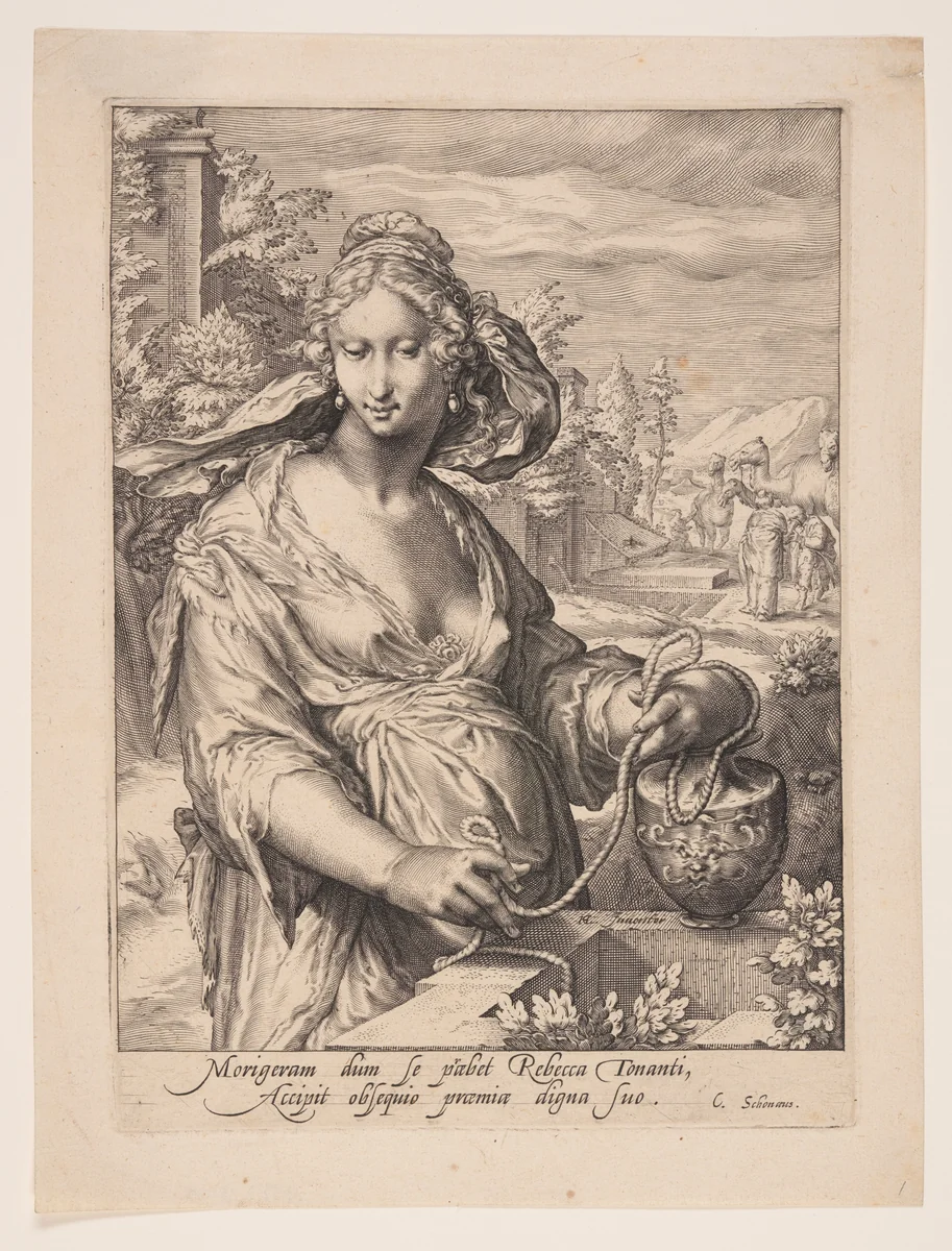 Rebecca, from The Wives of the Patriarchs by Jacob Matham, print, 1597