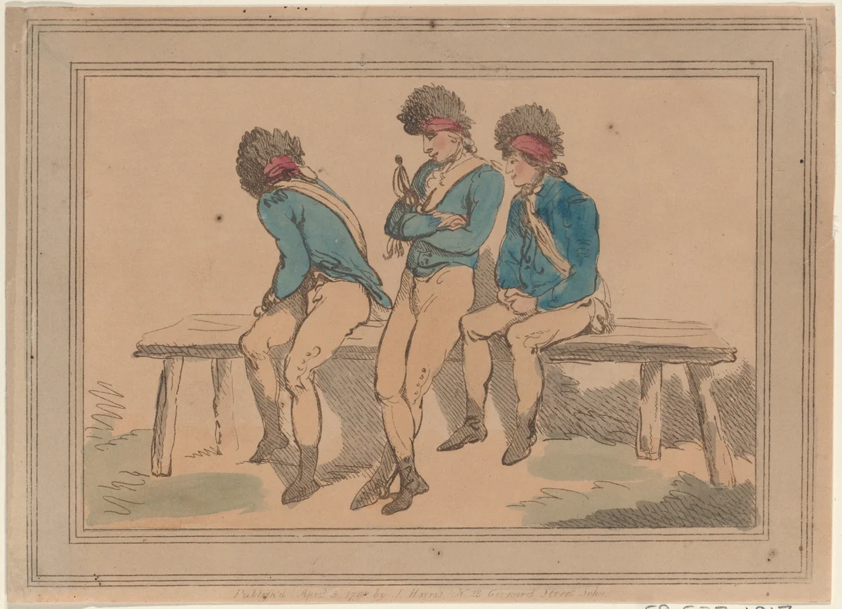 Three Volunteers by Thomas Rowlandson, print, 1798