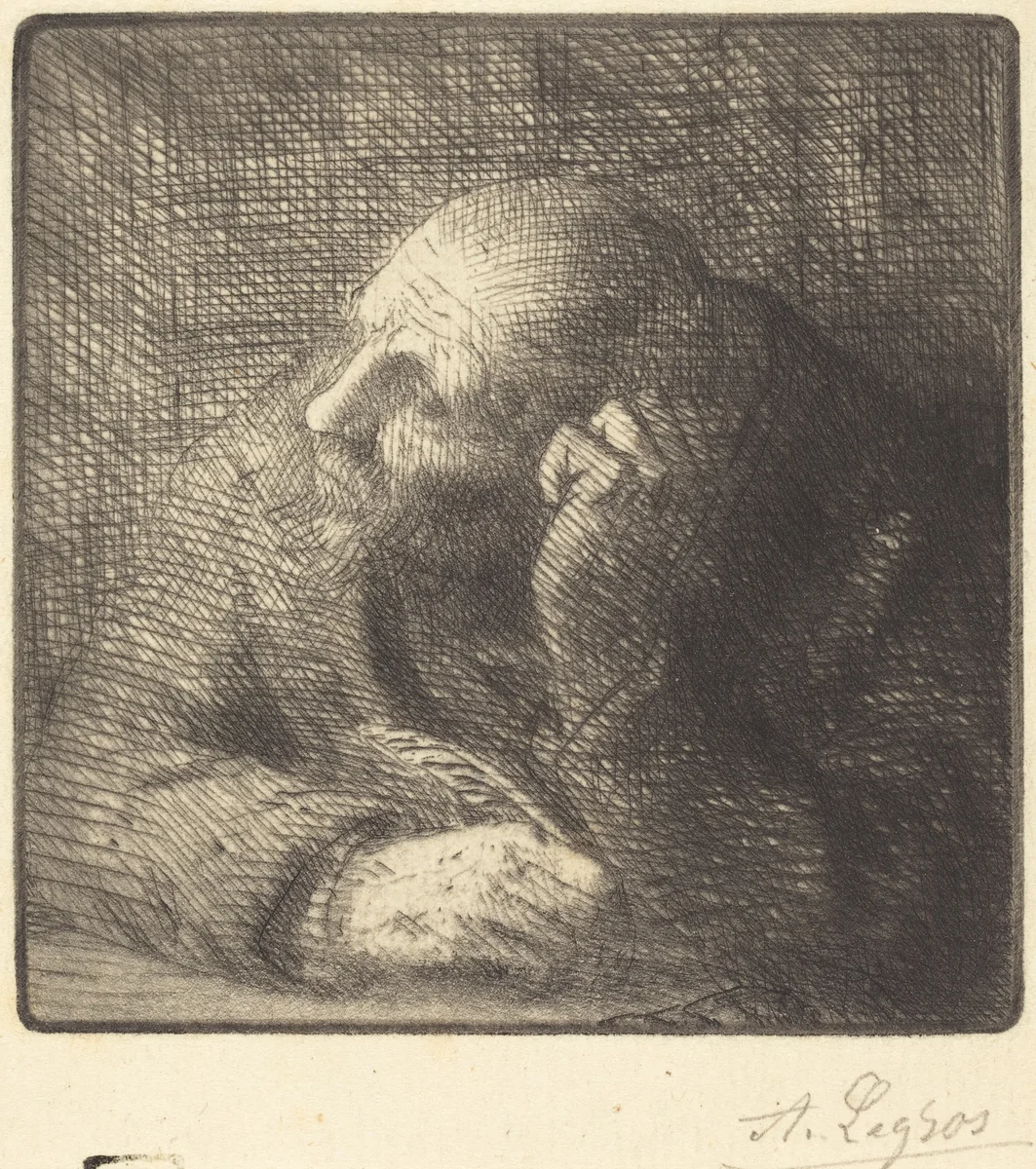 Meditation (La meditation) by Alphonse Legros, print, 1837-1911