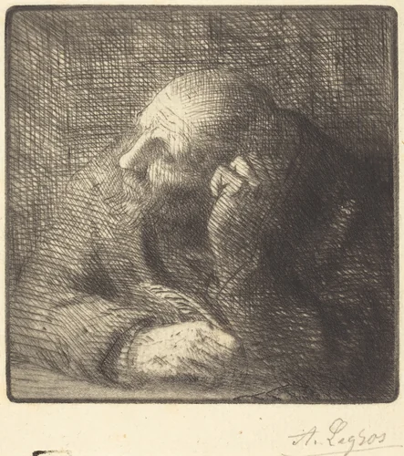 Meditation (La meditation) by Alphonse Legros, print, 1837-1911