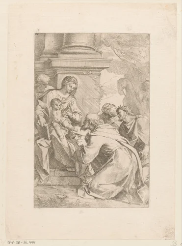 Aanbidding door de koningen by Carlo Maratta, print, 1635-1713