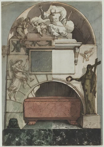Design for a Fresco of an Artist's Tomb in the Certosa of Bologna (recto) by Pietro Fancelli, drawing, 1805-1825