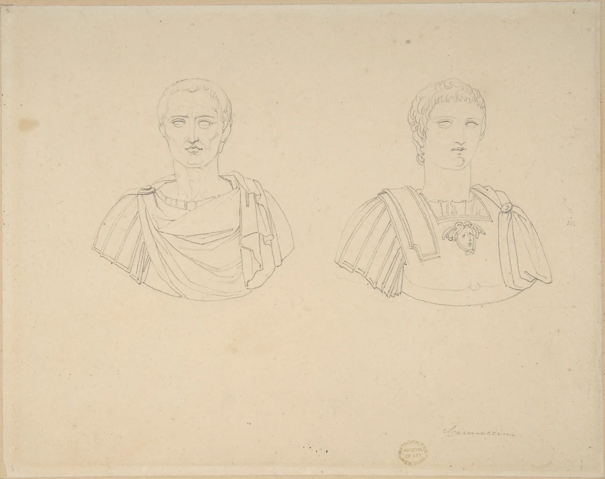 Two Roman Busts by Vincenzo Camuccini, drawing, 1771-1844