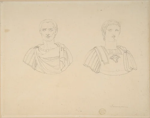 Two Roman Busts by Vincenzo Camuccini, drawing, 1771-1844