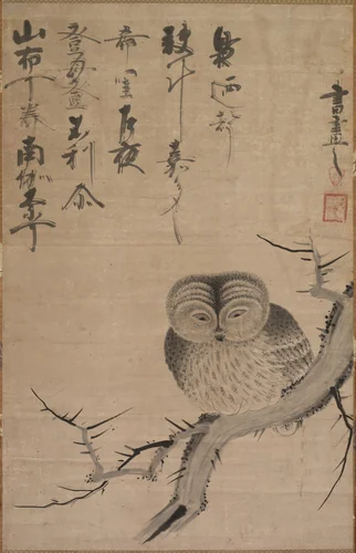 Owl by Tsuda Bensaku, painting, 1630-1639