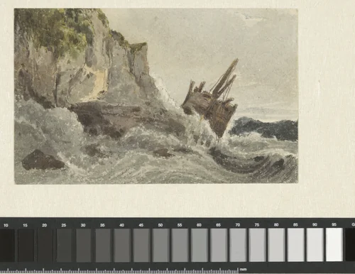 Wrak op hoge golven by François Louis Thomas Francia, drawing, 1782-1839