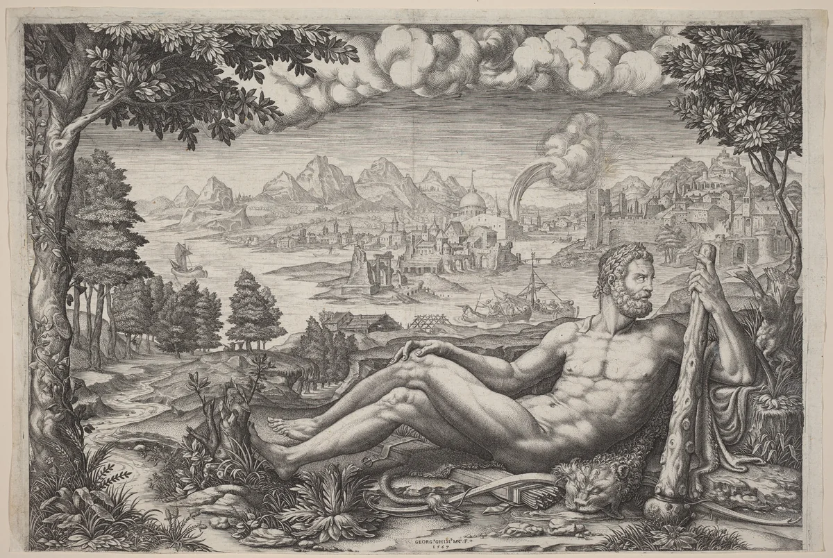 Hercules Resting from His Labors by Giorgio Ghisi, print, 1567