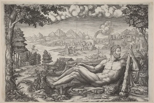 Hercules Resting from His Labors by Giorgio Ghisi, print, 1567