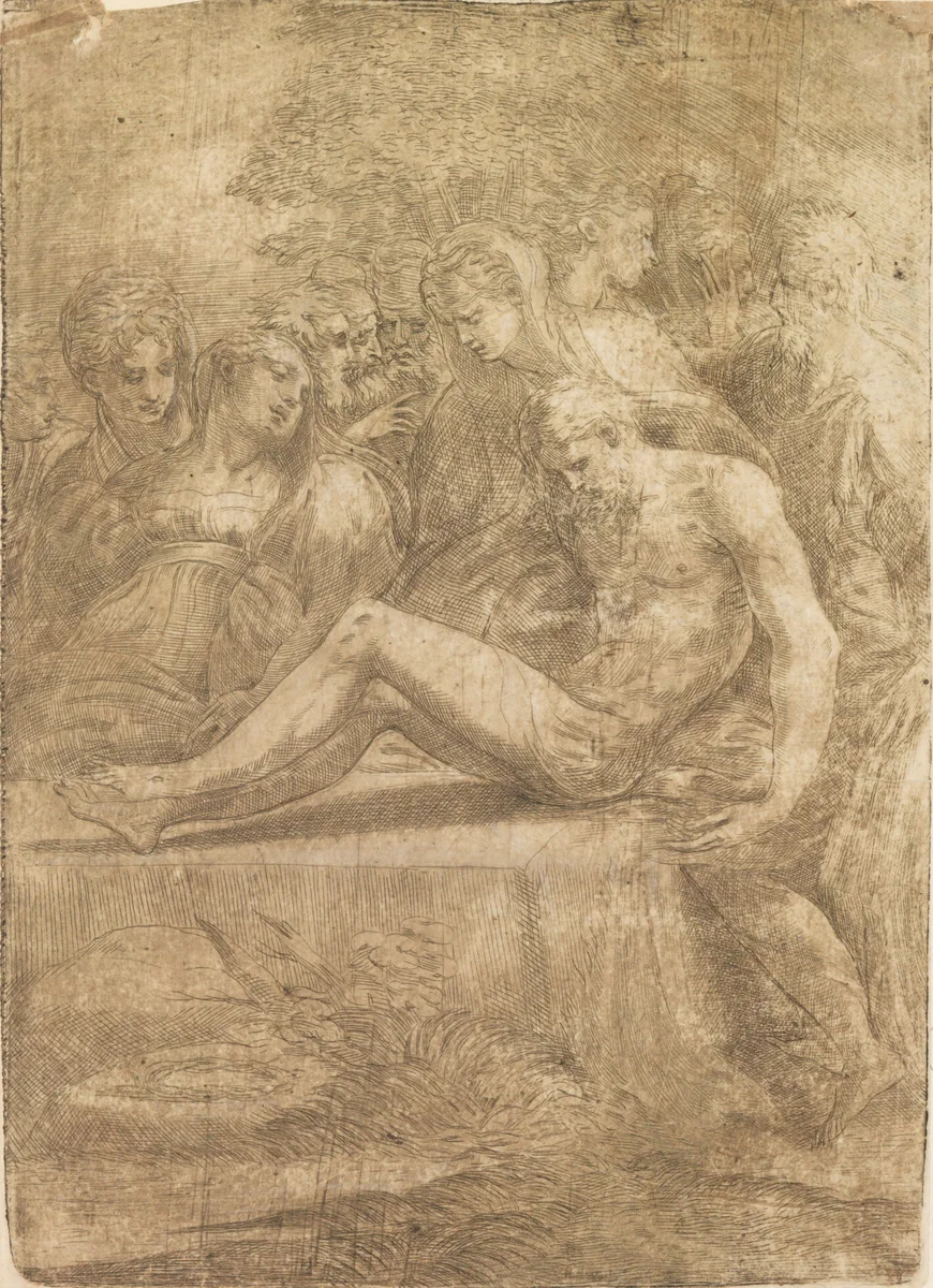 The Lamentation over the Dead Christ by Andrea Schiavone, print, 1510-1563