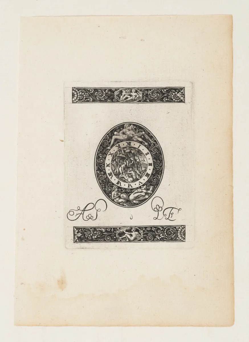 Oval Watch Plate with Diana and Actaeon, form a Series of Six Designs for Watch Cases by Antoine Jacquard, print, 1605-1615