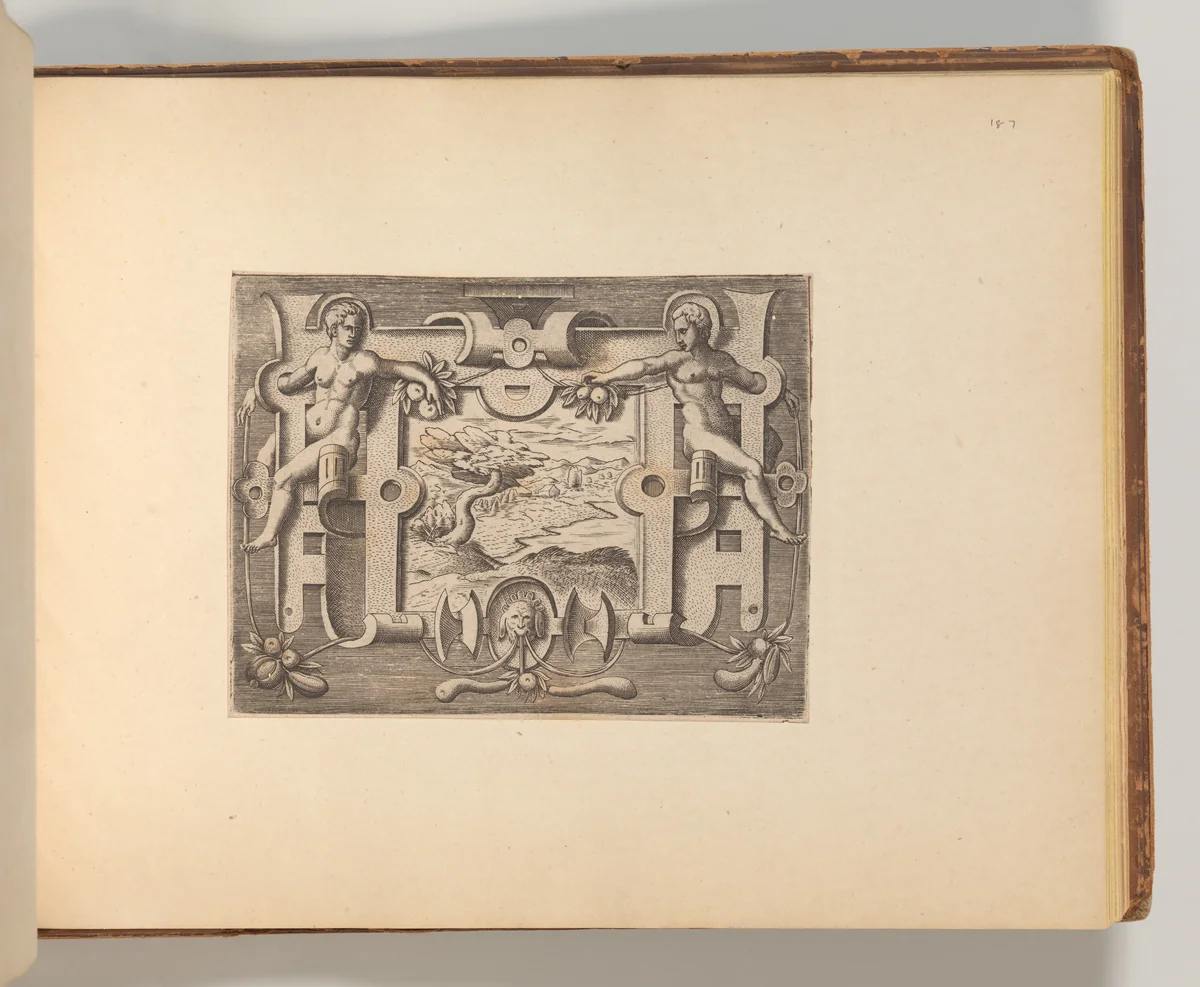 Series of Cartouches, in: Targhe ed altri ornati di varie e capricciose invenzioni (Cartouches and other ornaments of various and capricious invention, page 48) by Cornelis Bos, book, 1540-1560